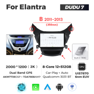Navigatie Dedicata Hyundai Elantra 2011-2013 B DUDU7 9" 12GB RAM, 512GB ROM, Octacore, Ecran 2K, CarPlay&AndroidAuto, Android - imagine 3