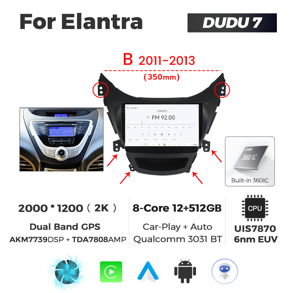 Navigatie Dedicata Hyundai Elantra 2011-2013 B DUDU7 9" 12GB RAM, 512GB ROM, Octacore, Ecran 2K, CarPlay&AndroidAuto, Android - imagine 3