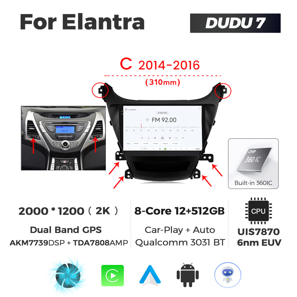 Navigatie Dedicata Hyundai Elantra 2011-2013 C DUDU7 9" 12GB RAM, 512GB ROM, Octacore, Ecran 2K, CarPlay&AndroidAuto, Android - imagine 3