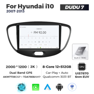 Navigatie Dedicata Hyundai I10 2007-2013 DUDU7 9" 12GB RAM, 512GB ROM, Octacore, Ecran 2K, CarPlay&AndroidAuto, Android - imagine 3