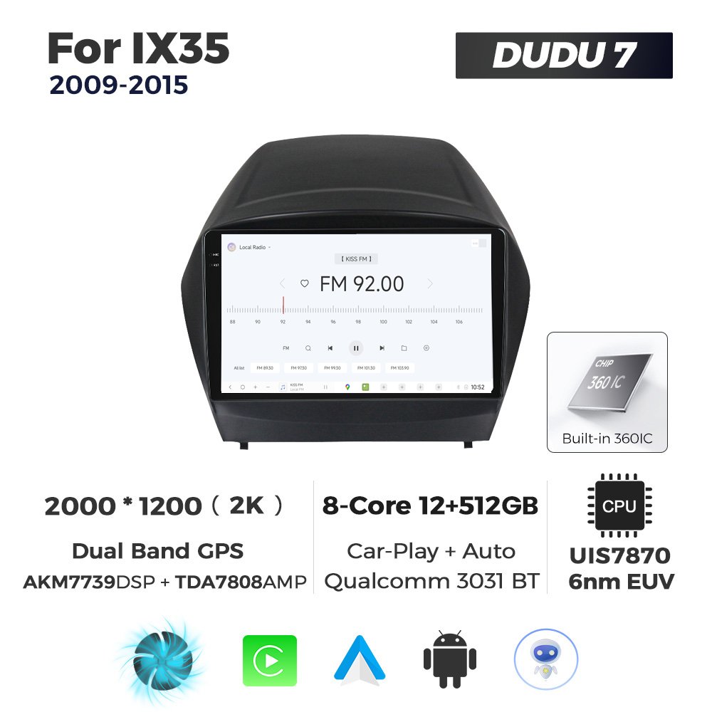 Navigatie Dedicata Hyundai IX35 2009-2015 DUDU7 9" 12GB RAM, 512GB ROM, Octacore, Ecran 2K, CarPlay&AndroidAuto, Android - imagine 3