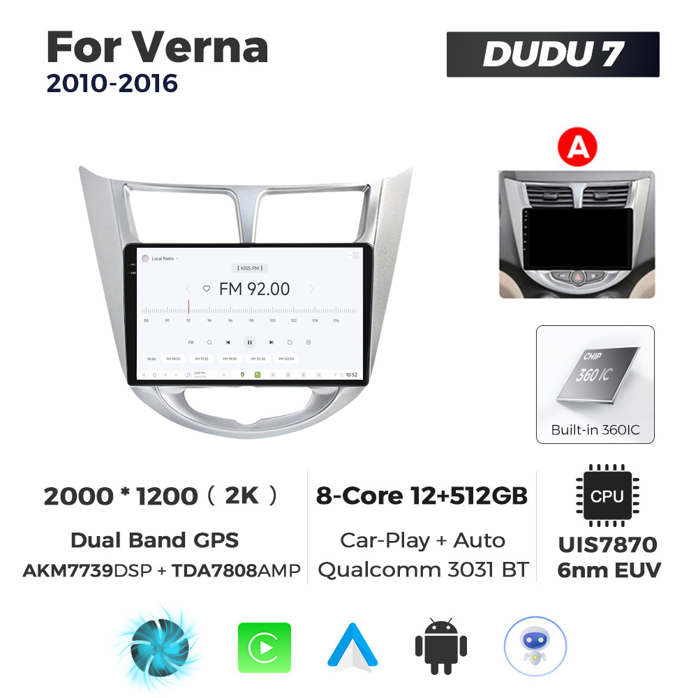 Navigatie Dedicata Hyundai Verna 2010-2016 DUDU7 9" 12GB RAM, 512GB ROM, Octacore, Ecran 2K, CarPlay&AndroidAuto, Android - imagine 3