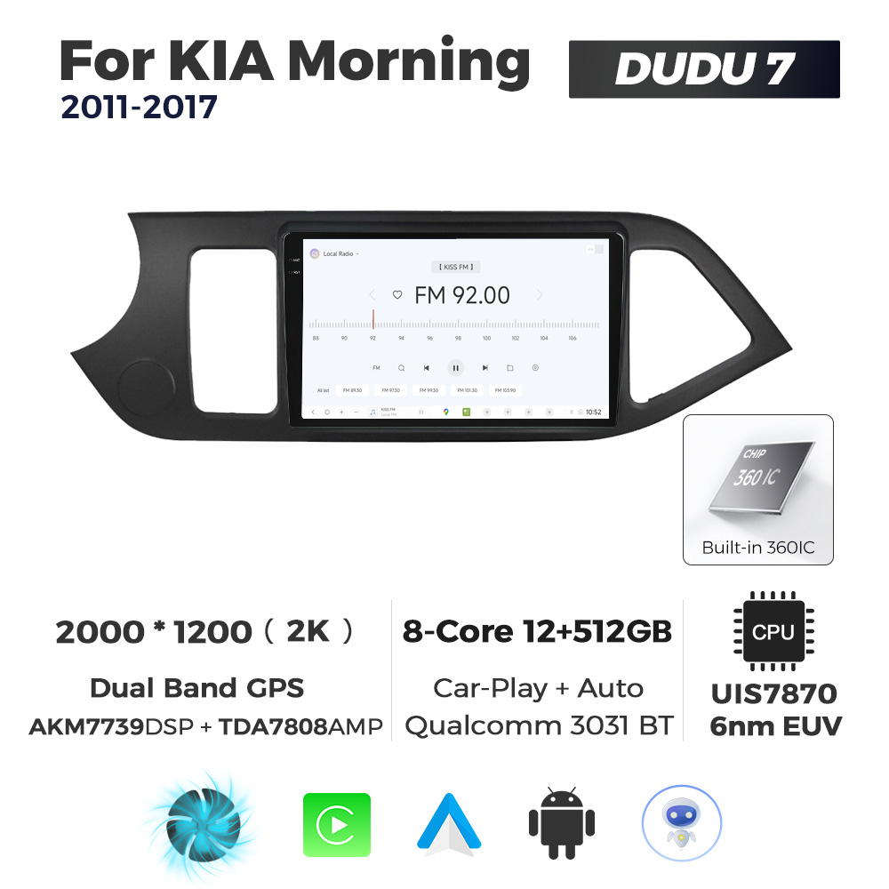 Navigatie Dedicata Kia Morning 2011-2017 DUDU7 9" 12GB RAM, 512GB ROM, Octacore, Ecran 2K, CarPlay&AndroidAuto, Android - imagine 3