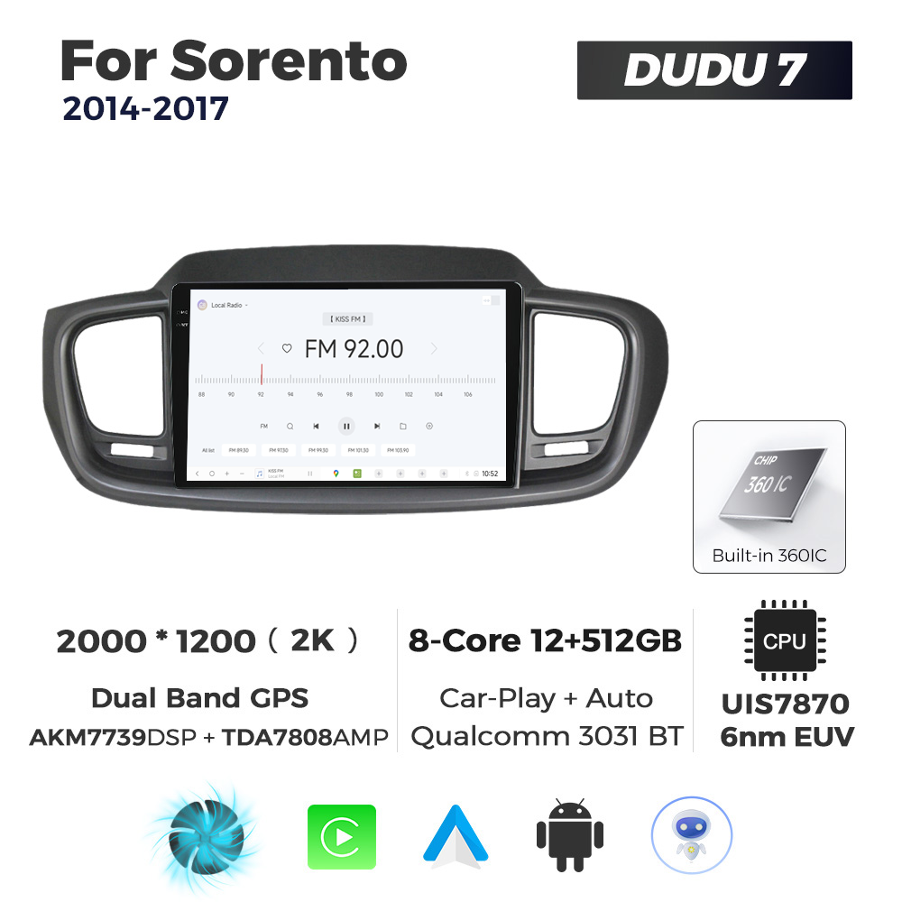 Navigatie Dedicata Kia Sorento 2014-2017 DUDU7 9" 12GB RAM, 512GB ROM, Octacore, Ecran 2K, CarPlay&AndroidAuto, Android - imagine 3