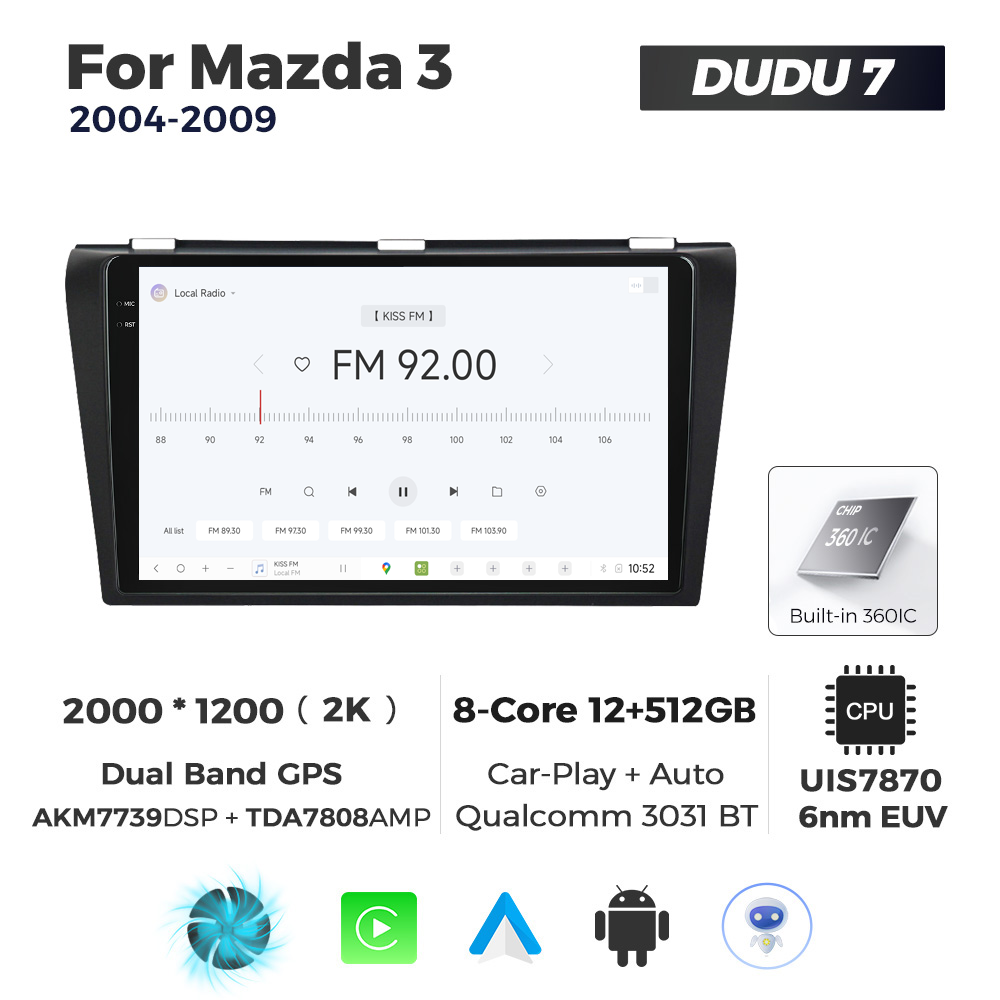 Navigatie Dedicata Mazda 3 2004-2009 DUDU7 9" 12GB RAM, 512GB ROM, Octacore, Ecran 2K, CarPlay&AndroidAuto, Android - imagine 3