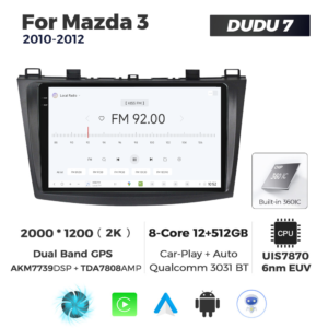 Navigatie Dedicata Mazda 3 2010-2012 DUDU7 9" 12GB RAM, 512GB ROM, Octacore, Ecran 2K, CarPlay&AndroidAuto, Android - imagine 3