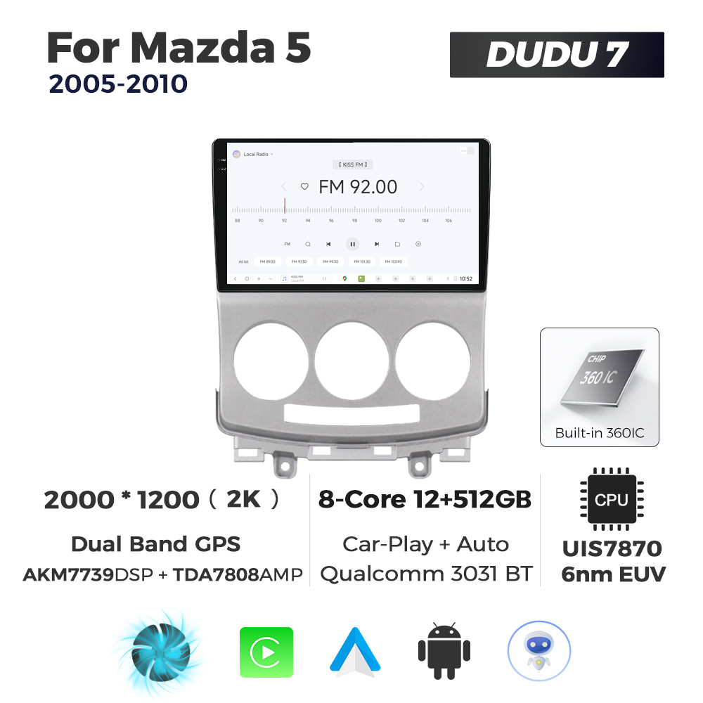 Navigatie Dedicata Mazda 5 2005-2010 DUDU7 9" 12GB RAM, 512GB ROM, Octacore, Ecran 2K, CarPlay&AndroidAuto, Android - imagine 3