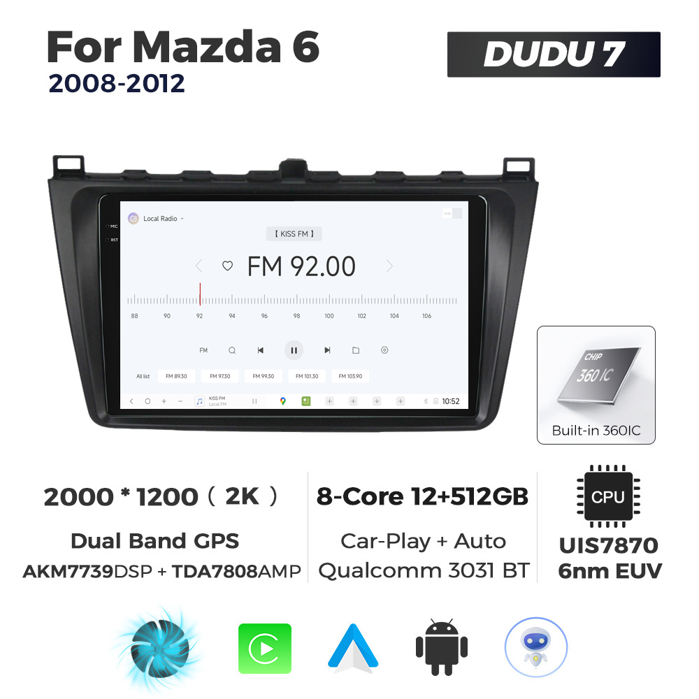 Navigatie Dedicata Mazda 6 2008-2012 DUDU7 9" 12GB RAM, 512GB ROM, Octacore, Ecran 2K, CarPlay&AndroidAuto, Android - imagine 3