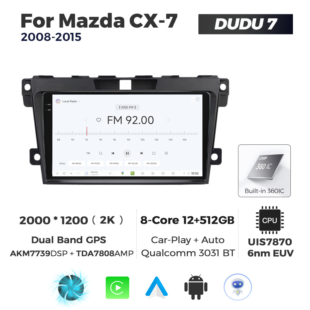 Navigatie Dedicata Mazda CX-7 2008-2015 DUDU7 9" 12GB RAM, 512GB ROM, Octacore, Ecran 2K, CarPlay&AndroidAuto, Android - imagine 3