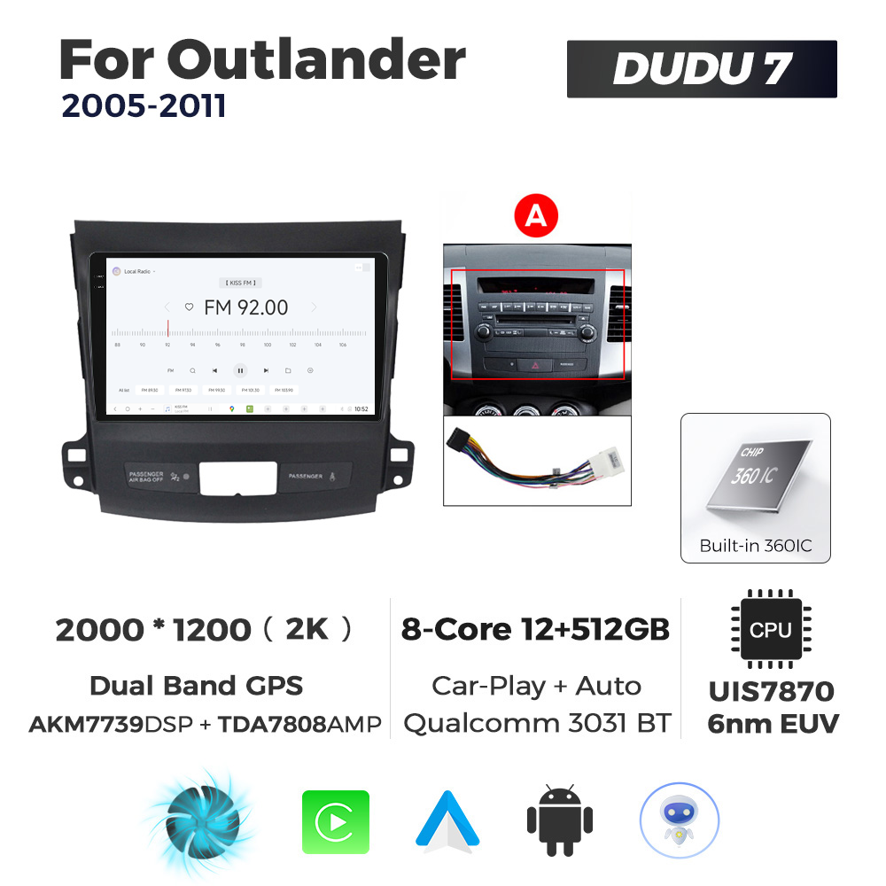 Navigatie Dedicata Mitsubishi Outlander 2005-2011 DUDU7 9" 12GB RAM, 512GB ROM, Octacore, Ecran 2K, CarPlay&AndroidAuto, Android - imagine 3