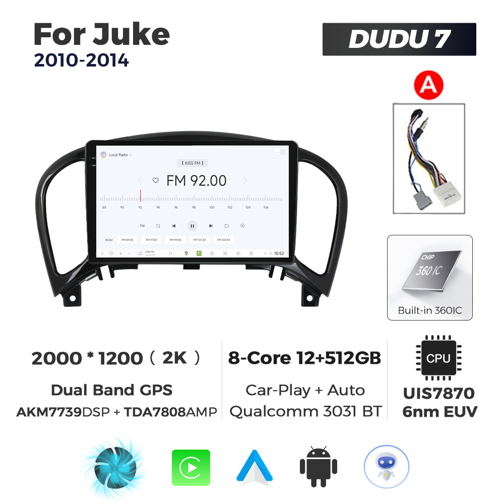 Navigatie Dedicata Nissan Juke 2010-2014 DUDU7 9" 12GB RAM, 512GB ROM, Octacore, Ecran 2K, CarPlay&AndroidAuto, Android - imagine 3