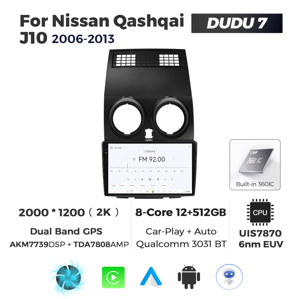Navigatie Dedicata Nissan Qashqai J10 2006-2013 DUDU7 9" 12GB RAM, 512GB ROM, Octacore, Ecran 2K, CarPlay&AndroidAuto, Android - imagine 3