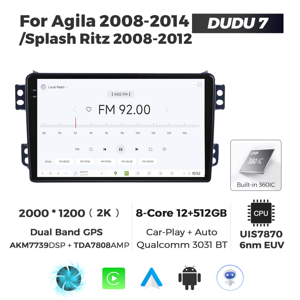 Navigatie Dedicata Opel Agila DUDU7 9" 12GB RAM, 512GB ROM, Octacore, Ecran 2K, CarPlay&AndroidAuto, Android - imagine 3
