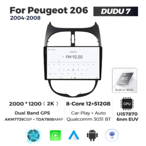 Navigatie Dedicata Peugeot 206 2004-2008 DUDU7 9" 12GB RAM, 512GB ROM, Octacore, Ecran 2K, CarPlay&AndroidAuto, Android - imagine 3