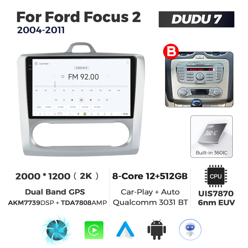 Navigatie Dedicata Ford Focus 2 2004-2011 Clima DUDU7 9" 12GB RAM, 512GB ROM, Octacore, Ecran 2K, CarPlay&AndroidAuto, Android - imagine 3