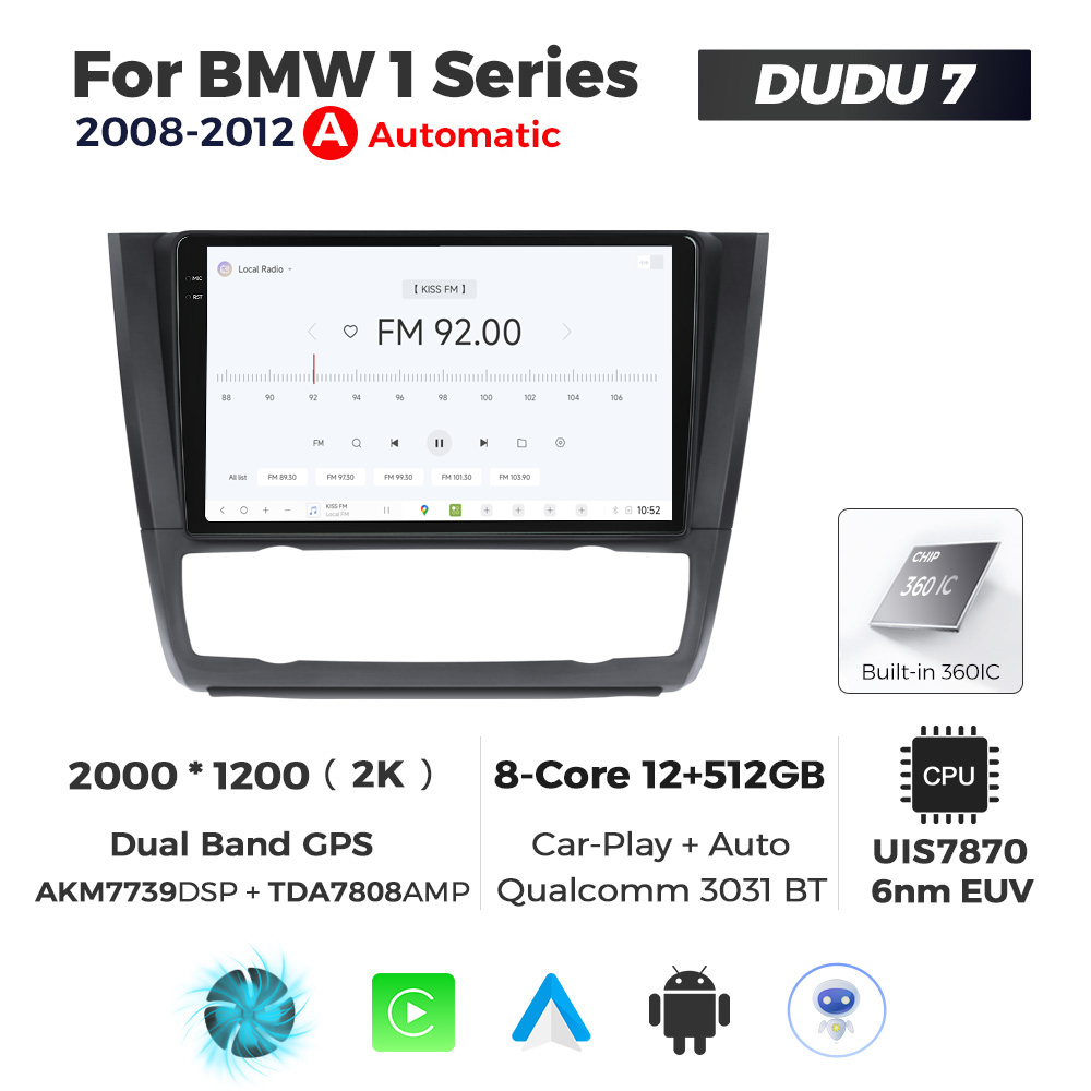 Navigatie Dedicata BMW Seria 1 2008-2012 DUDU7 9" 12GB RAM, 512GB ROM, Octacore, Ecran 2K, CarPlay&AndroidAuto, Android, Clima - imagine 3