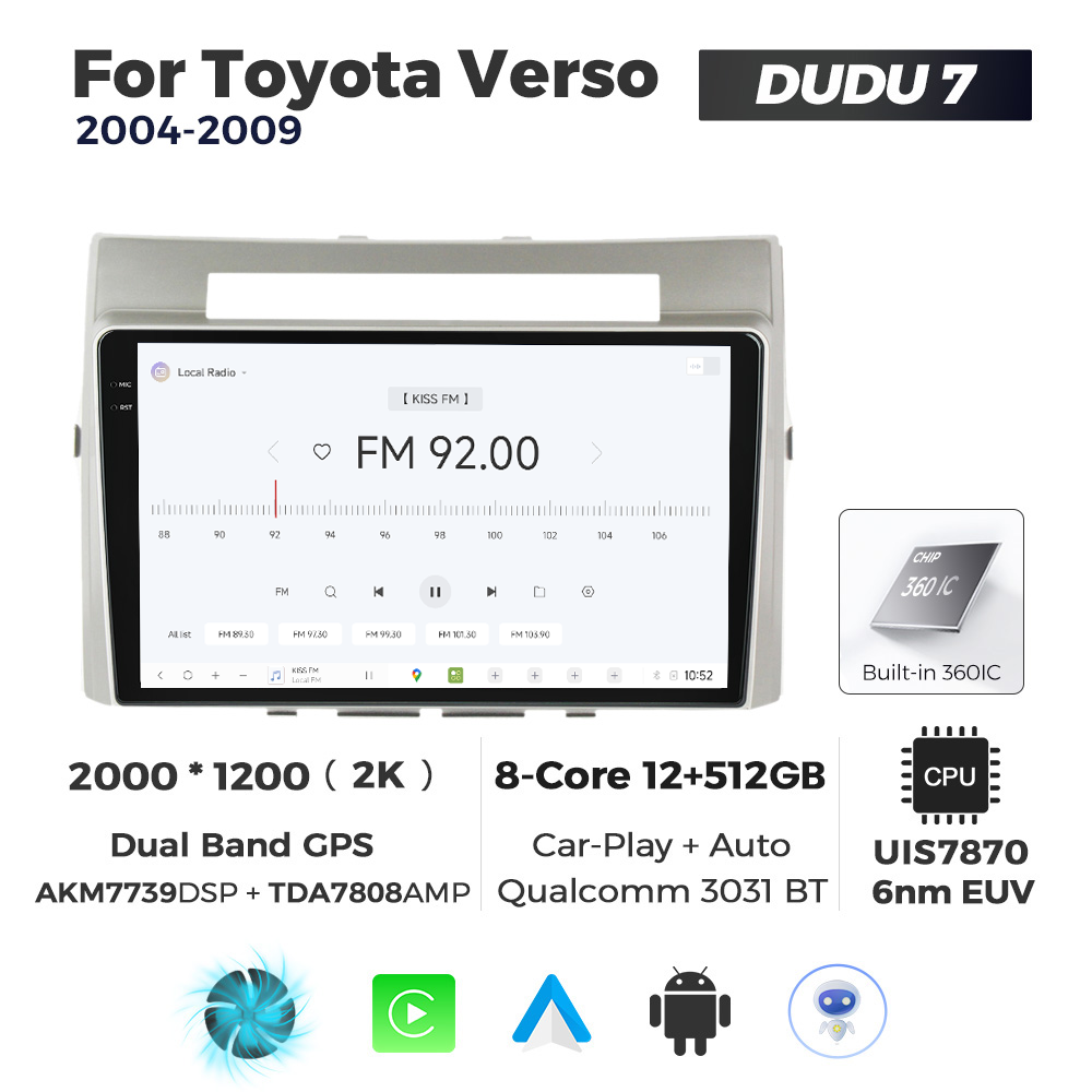 Navigatie Dedicata Toyota Verso 2004-2009 DUDU7 9" 12GB RAM, 512GB ROM, Octacore, Ecran 2K, CarPlay&AndroidAuto, Android - imagine 3