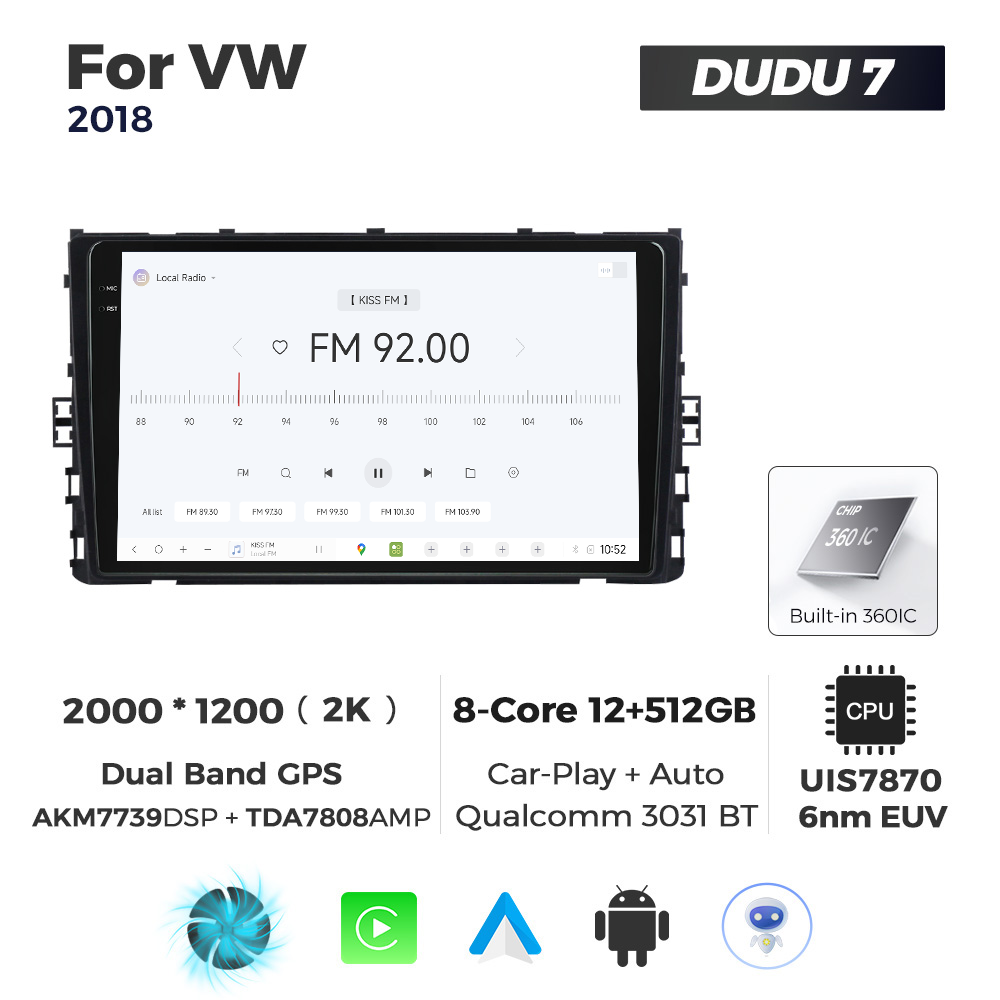 Navigatie Dedicata Volkswagen 2018+ DUDU7 9" 12GB RAM, 512GB ROM, Octacore, Ecran 2K, CarPlay&AndroidAuto, Android - imagine 3