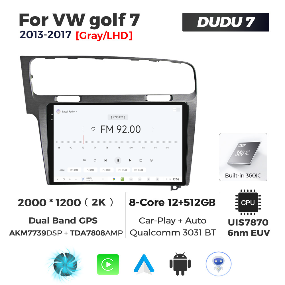 Navigatie Dedicata Volkswagen Golf 7 Gri 2013-2017 DUDU7 9" 12GB RAM, 512GB ROM, Octacore, Ecran 2K, CarPlay&AndroidAuto, Android - imagine 3