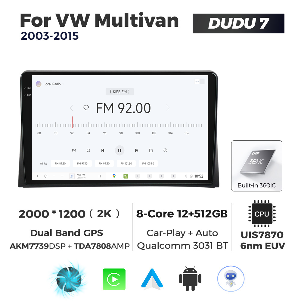 Navigatie Dedicata Volkswagen Multivan 2003-2015 DUDU7 9" 12GB RAM, 512GB ROM, Octacore, Ecran 2K, CarPlay&AndroidAuto, Android - imagine 3