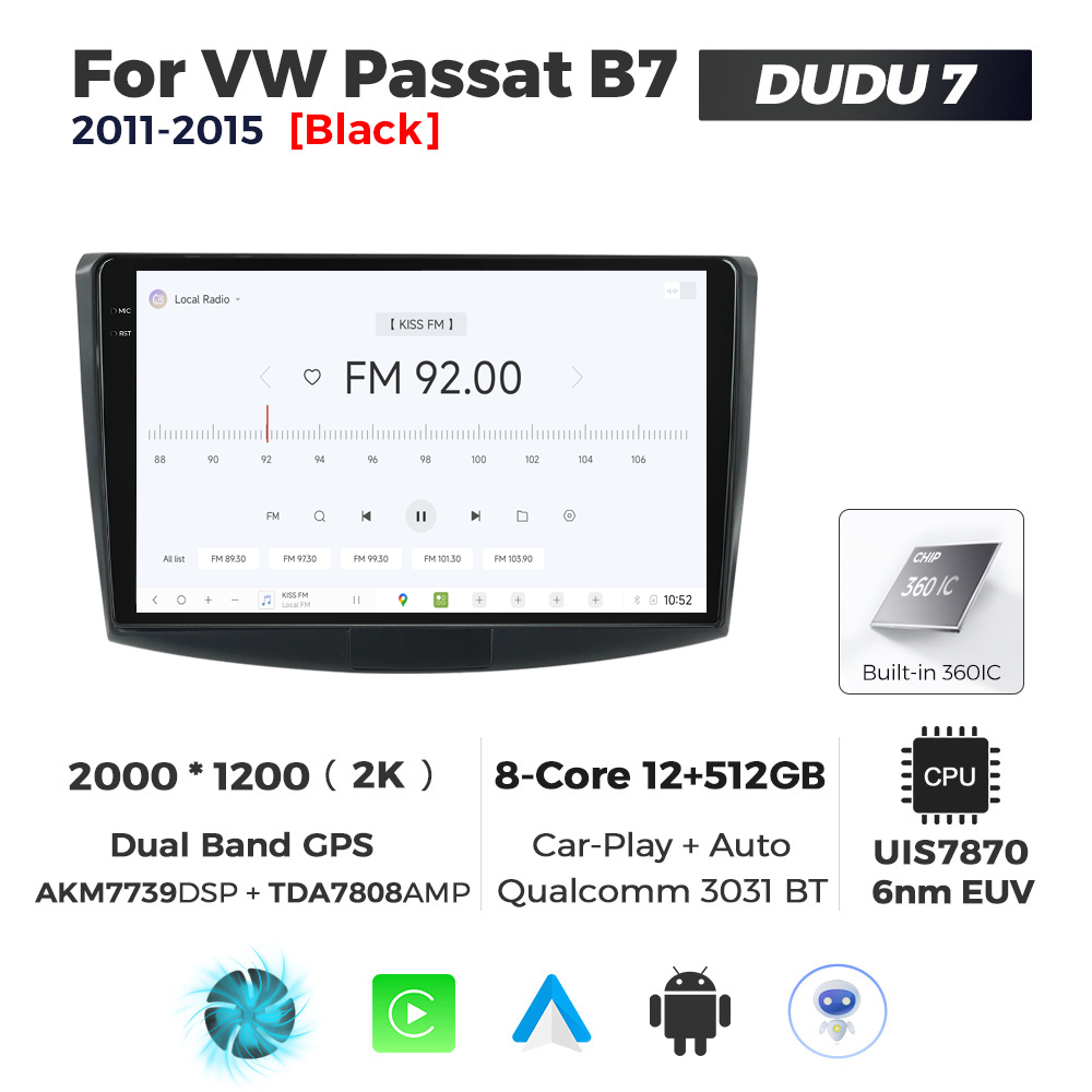 Navigatie Dedicata Volkswagen Passat B6/B7 Negru 2005-2015 DUDU7 10" 12GB RAM, 512GB ROM, Octacore, Ecran 2K, CarPlay&AndroidAuto, Android - imagine 3