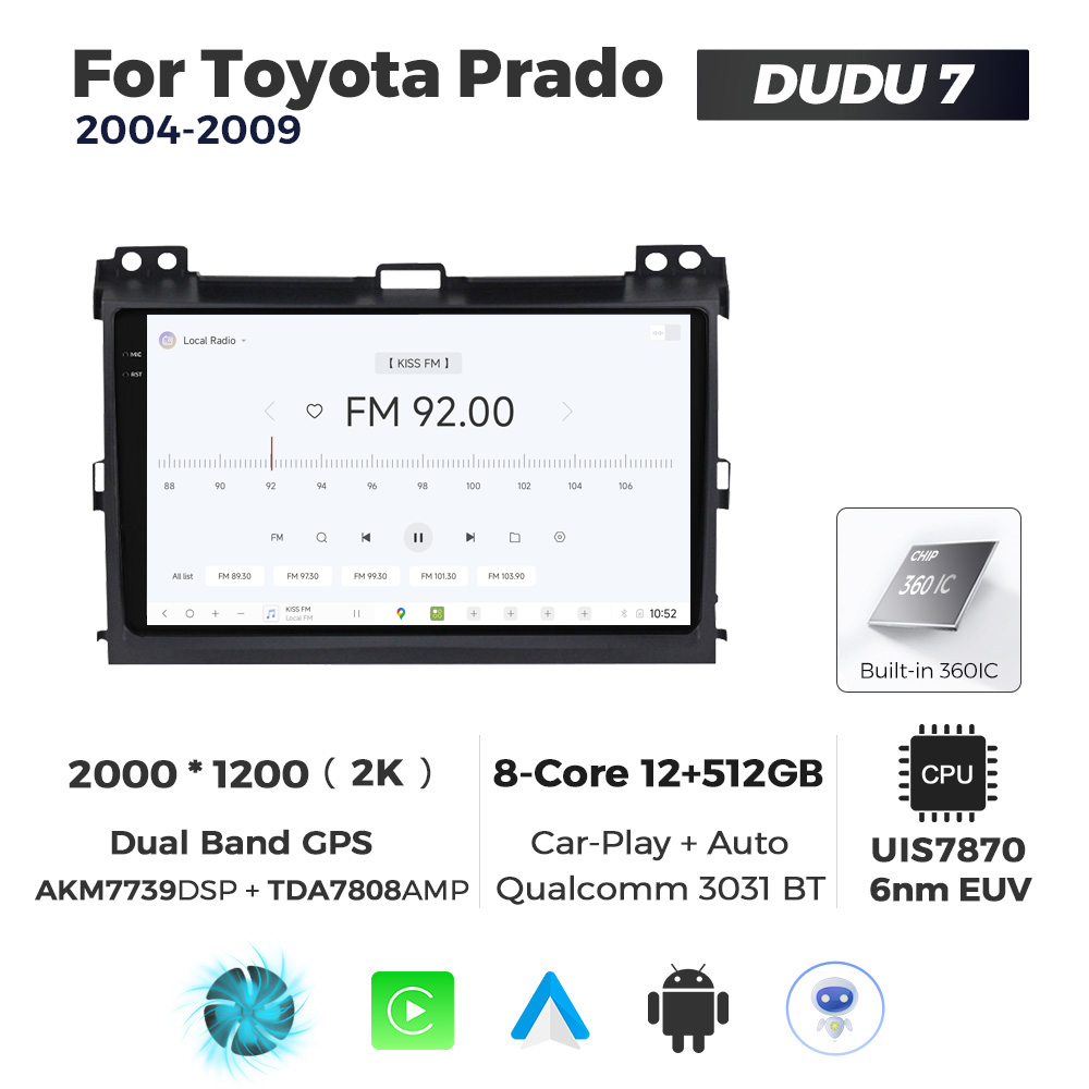 Navigatie Dedicata Toyota Prado 2004-2009 DUDU7 9" 12GB RAM, 512GB ROM, Octacore, Ecran 2K, CarPlay&AndroidAuto, Android - imagine 3