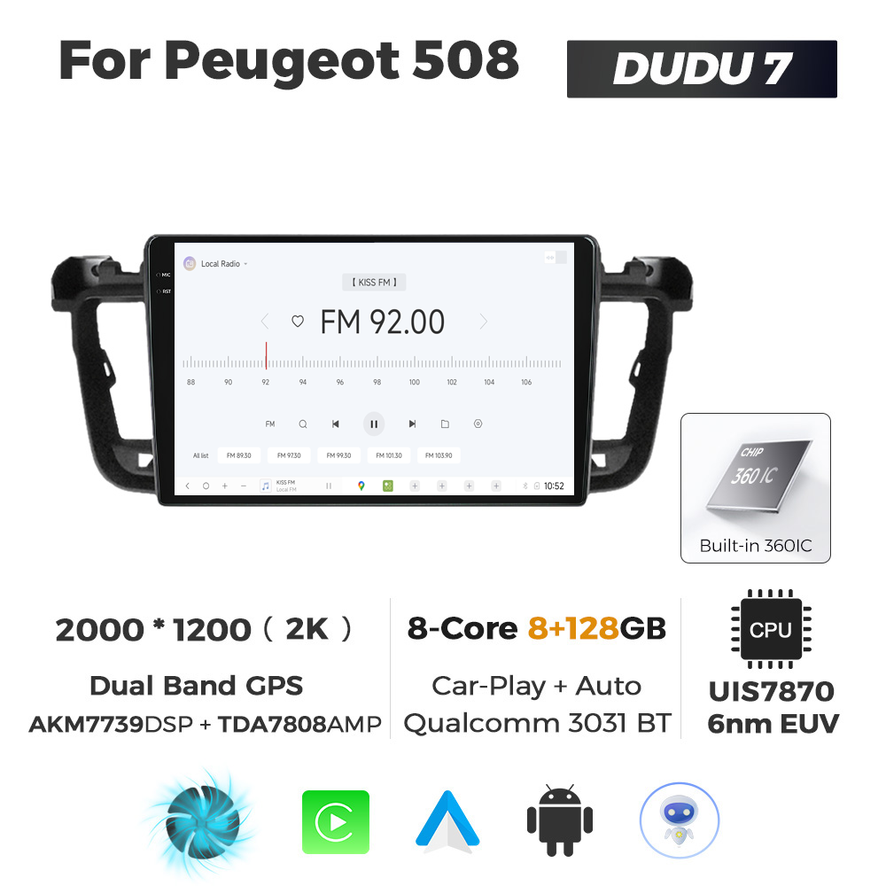 Navigatie Dedicata Peugeot 508 DUDU7 9" 8GB RAM, 128GB ROM, Octacore, Ecran 2K, CarPlay&AndroidAuto, Android - imagine 3