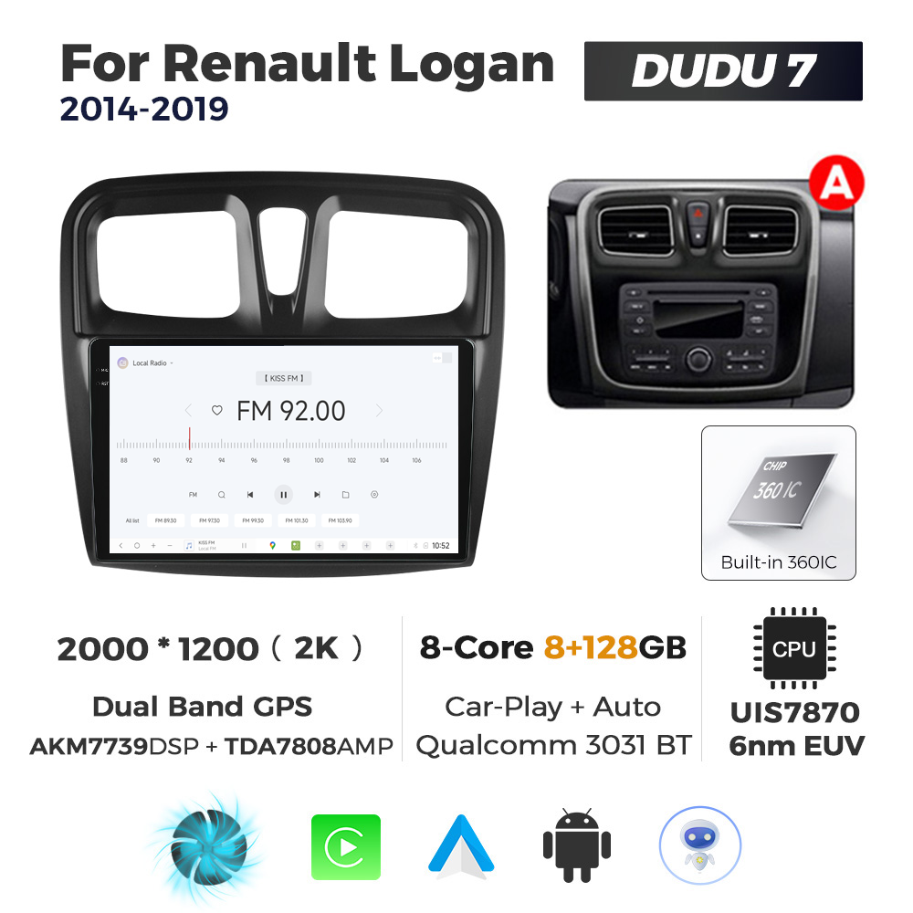 Navigatie Dedicata Renault Logan 2014-2019 Fante Patrate DUDU7 9" 8GB RAM, 128GB ROM, Octacore, Ecran 2K, CarPlay&AndroidAuto, Android - imagine 3