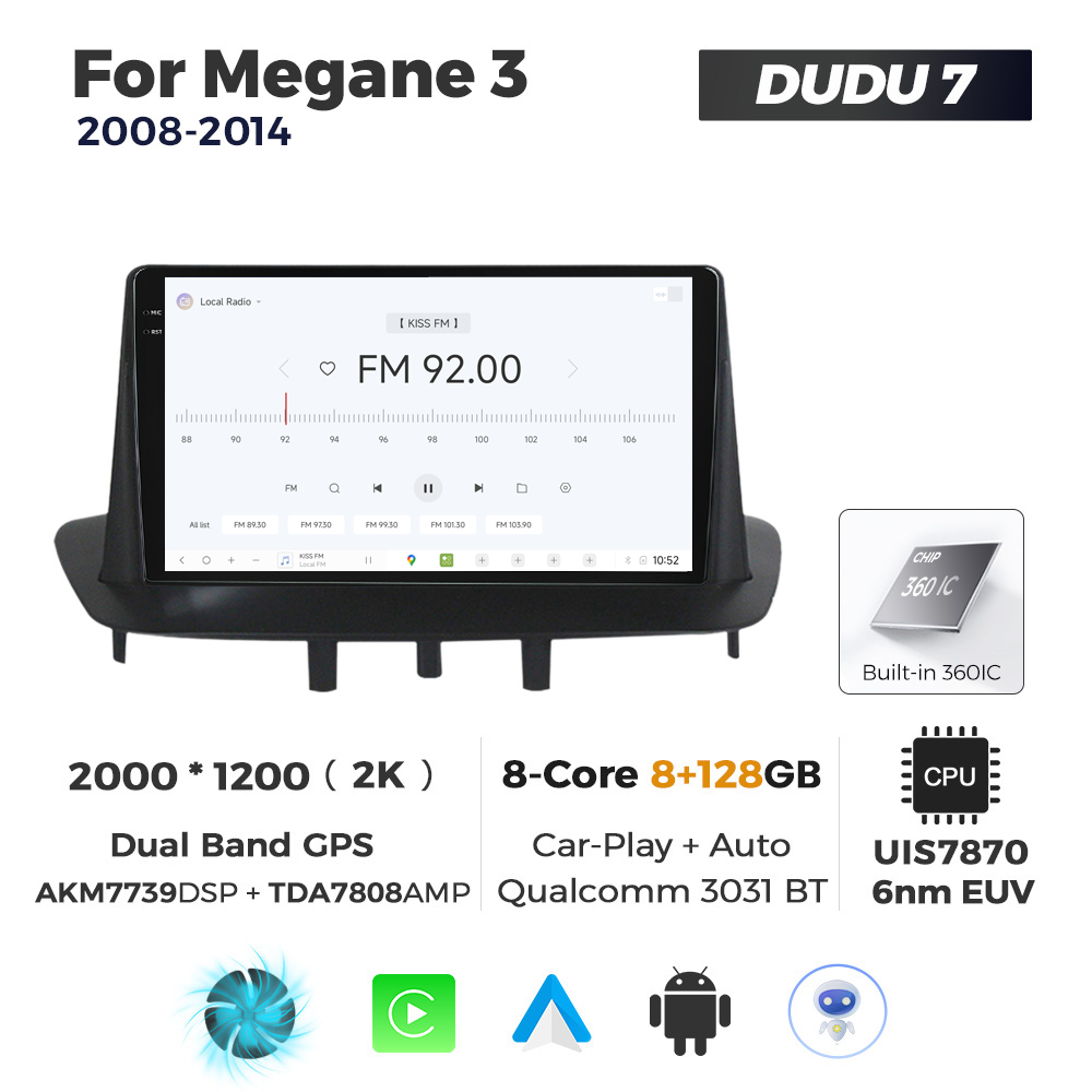 Navigatie Dedicata Renault Megan 3 2008-2014 DUDU7 9" 8GB RAM, 128GB ROM, Octacore, Ecran 2K, CarPlay&AndroidAuto, Android - imagine 3