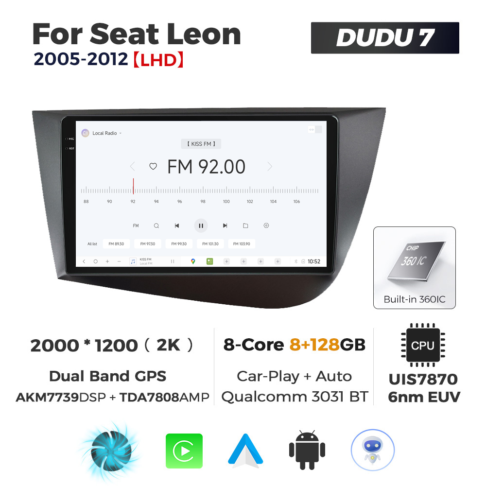 Navigatie Dedicata Seat Leon 2005-2012 DUDU7 9" 8GB RAM, 128GB ROM, Octacore, Ecran 2K, CarPlay&AndroidAuto, Android - imagine 3