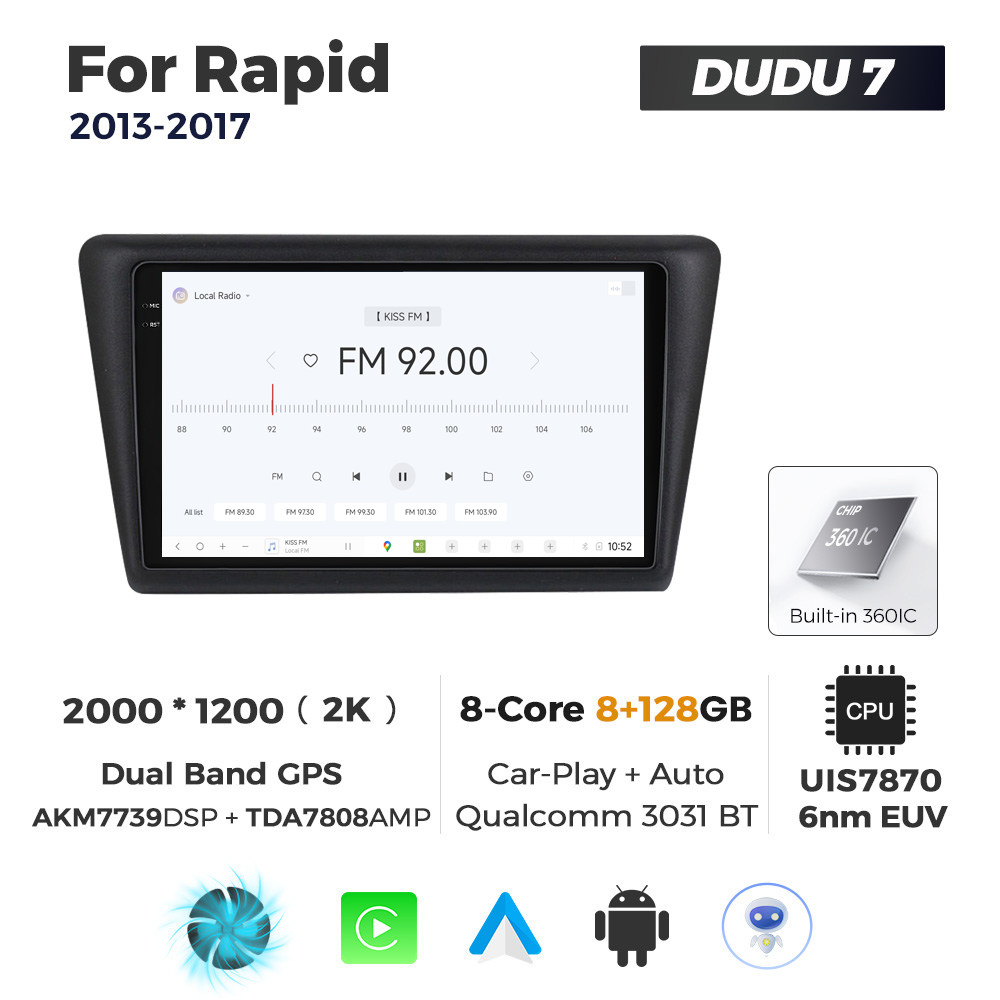 Navigatie Dedicata Skoda Rapid 2013-2017 DUDU7 9" 8GB RAM, 128GB ROM, Octacore, Ecran 2K, CarPlay&AndroidAuto, Android - imagine 3