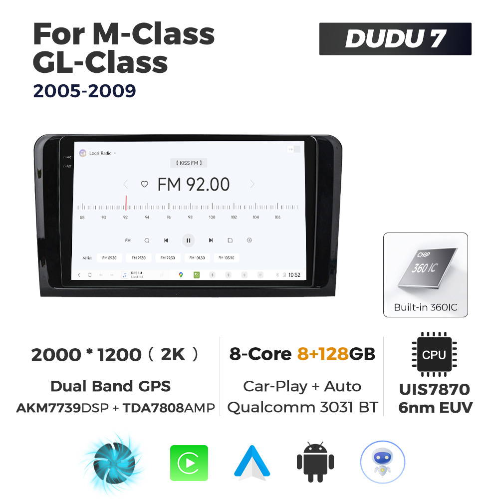 Navigatie Dedicata Benz ML/GL-Class 2005-2009 DUDU7 9" 8GB RAM, 128GB ROM, Octacore, Ecran 2K, CarPlay&AndroidAuto, Android - imagine 3