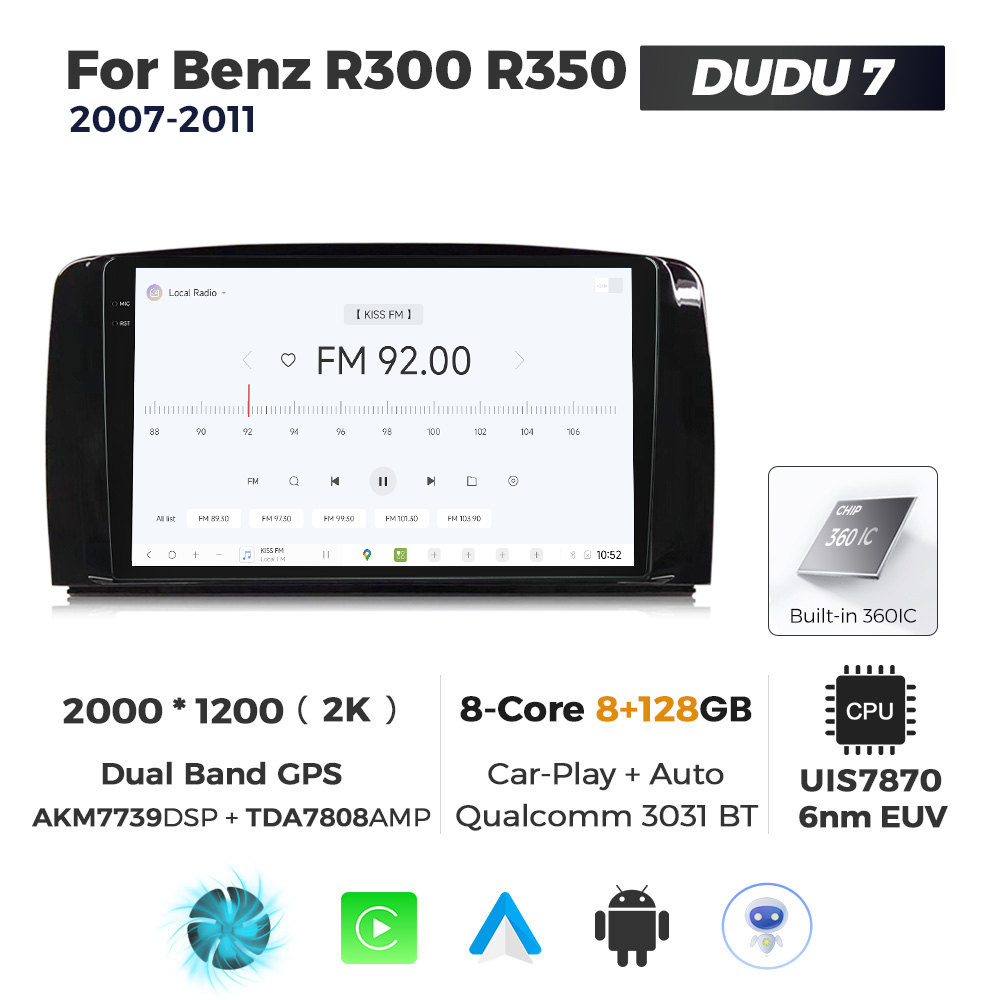 Navigatie Dedicata Benz R300 R350 2007-2011 DUDU7 9" 8GB RAM, 128GB ROM, Octacore, Ecran 2K, CarPlay&AndroidAuto, Android - imagine 3