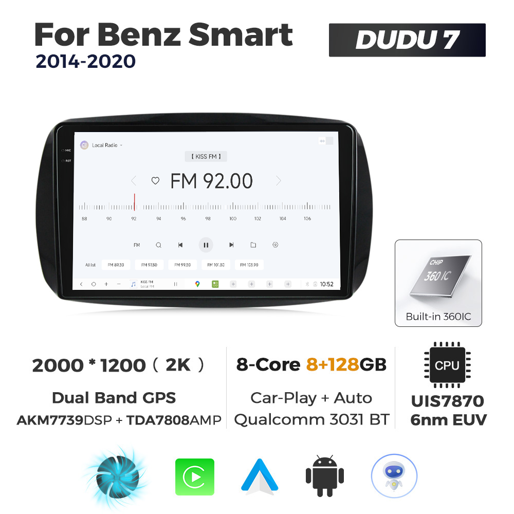 Navigatie Dedicata Benz Smart 2014-2020 DUDU7 9" 8GB RAM, 128GB ROM, Octacore, Ecran 2K, CarPlay&AndroidAuto, Android - imagine 3