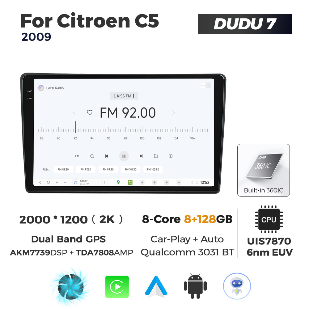 Navigatie Dedicata Citroen C5 DUDU7 9" 8GB RAM, 128GB ROM, Octacore, Ecran 2K, CarPlay&AndroidAuto, Android - imagine 3