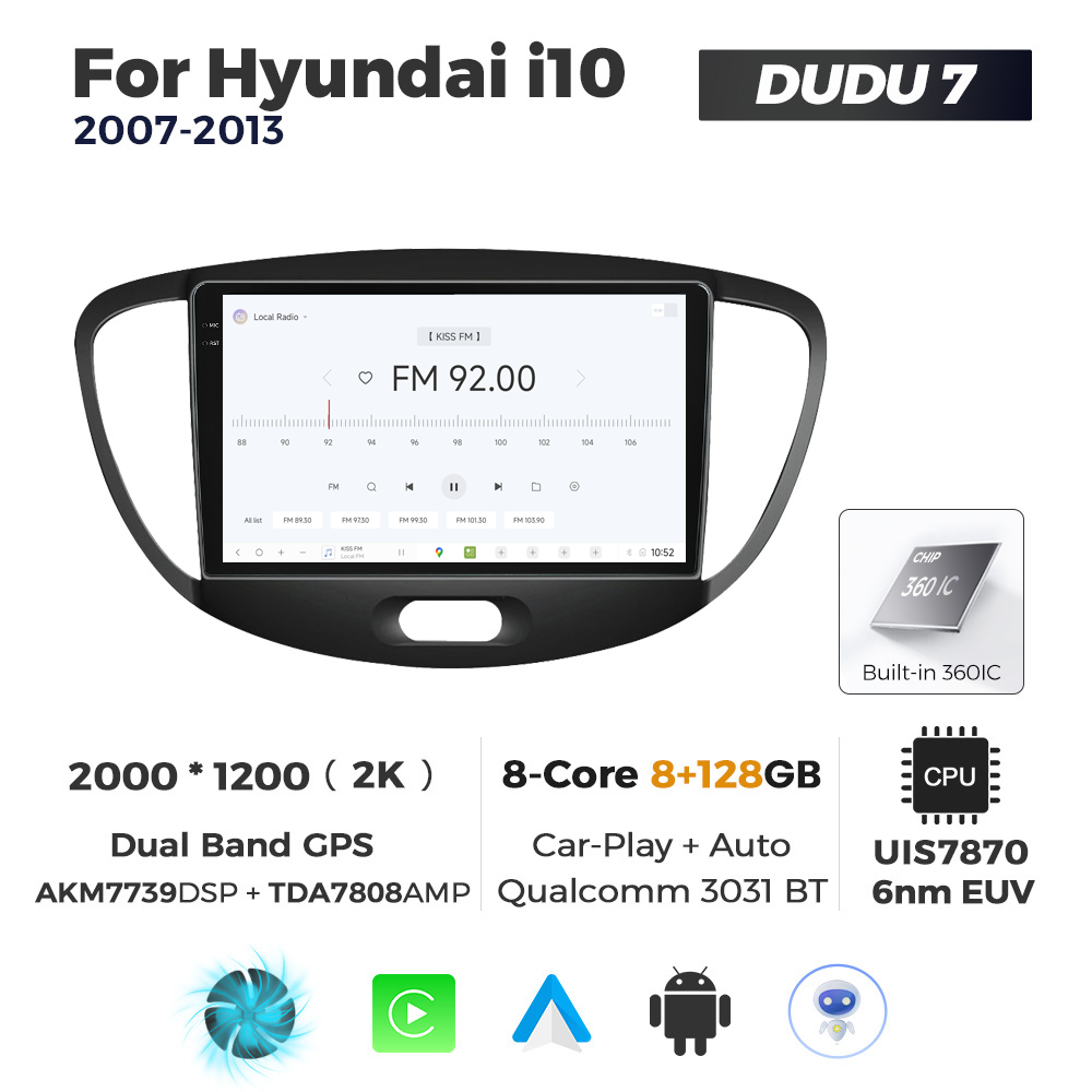 Navigatie Dedicata Hyundai I10 2007-2013 DUDU7 9" 8GB RAM, 128GB ROM, Octacore, Ecran 2K, CarPlay&AndroidAuto, Android - imagine 3