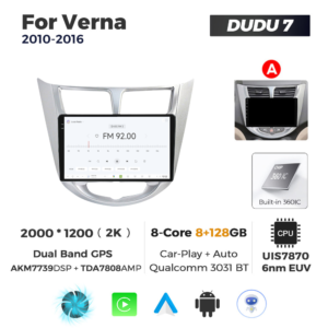 Navigatie Dedicata Hyundai Verna 2010-2016 DUDU7 9" 8GB RAM, 128GB ROM, Octacore, Ecran 2K, CarPlay&AndroidAuto, Android - imagine 3