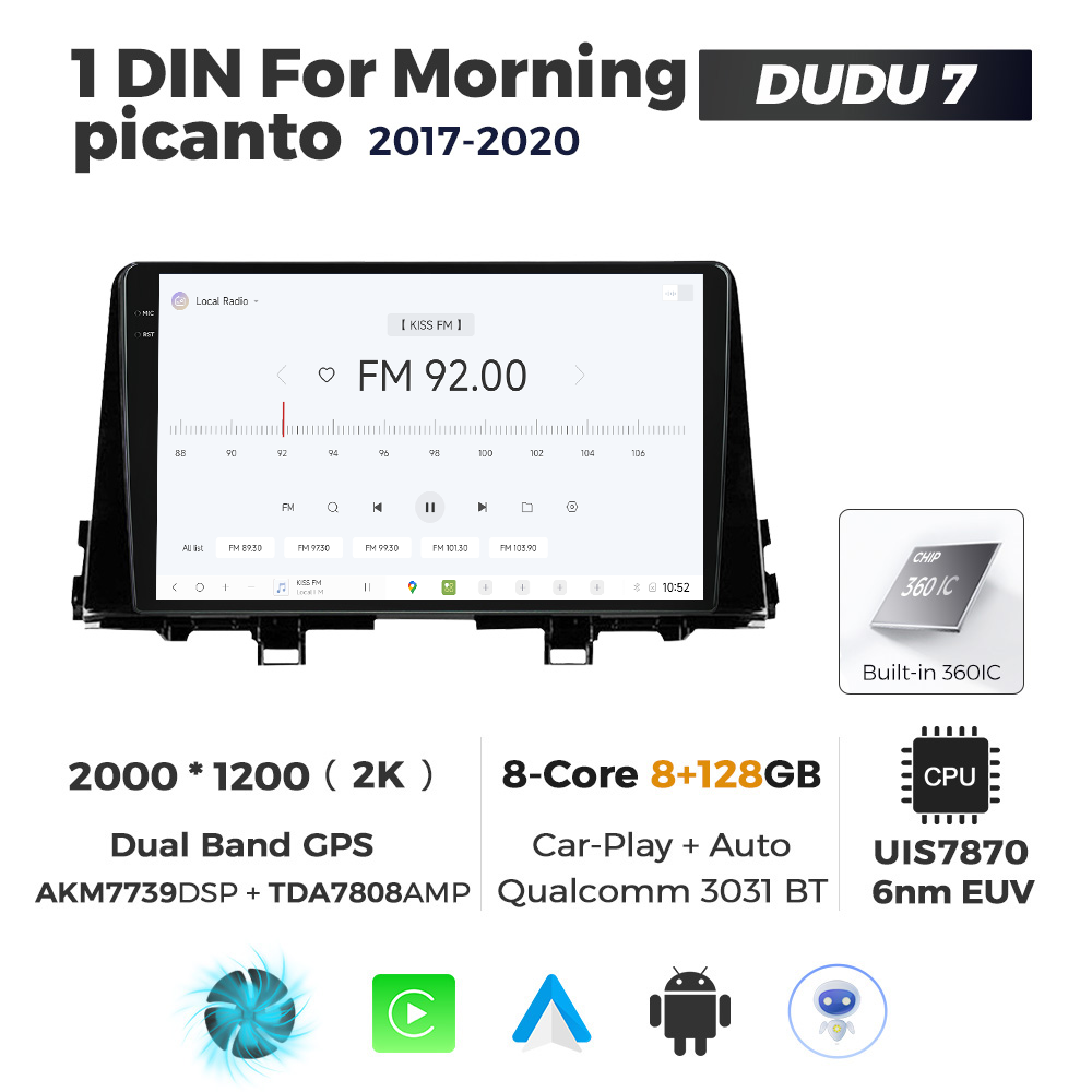 Navigatie Dedicata Kia Morning Picanto 2017-2020 DUDU7 9" 8GB RAM, 128GB ROM, Octacore, Ecran 2K, CarPlay&AndroidAuto, Android - imagine 4