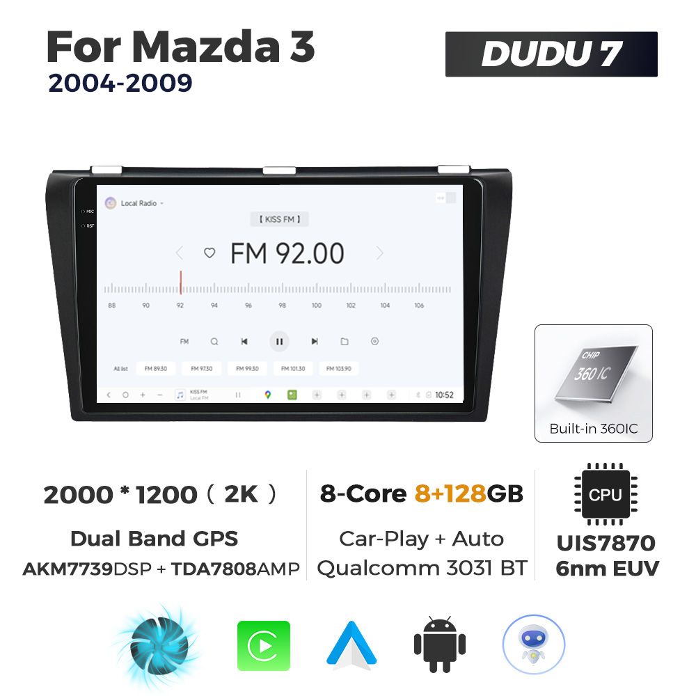 Navigatie Dedicata Mazda 3 2004-2009 DUDU7 9" 8GB RAM, 128GB ROM, Octacore, Ecran 2K, CarPlay&AndroidAuto, Android - imagine 3