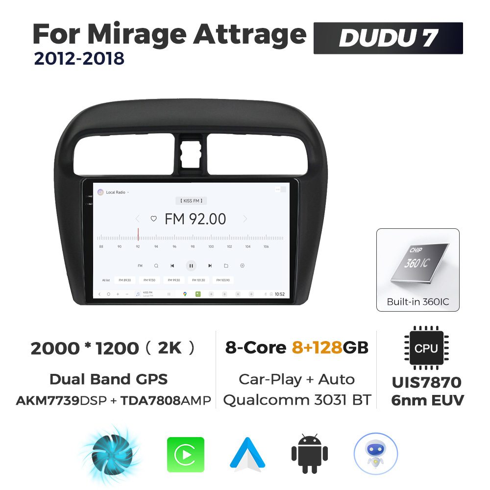 Navigatie Dedicata Mitsubishi Mirage 2012-2018 DUDU7 9" 8GB RAM, 128GB ROM, Octacore, Ecran 2K, CarPlay&AndroidAuto, Android - imagine 3