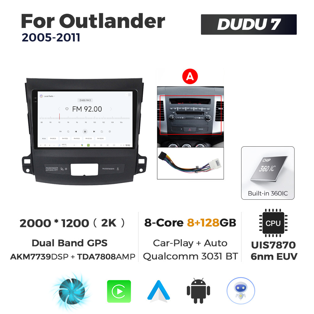 Navigatie Dedicata Mitsubishi Outlander 2005-2011 DUDU7 9" 8GB RAM, 128GB ROM, Octacore, Ecran 2K, CarPlay&AndroidAuto, Android - imagine 3