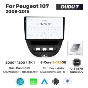 Navigatie Dedicata Peugeot 107 2009-2015 DUDU7 9" 8GB RAM, 128GB ROM, Octacore, Ecran 2K, CarPlay&AndroidAuto, Android - imagine 3