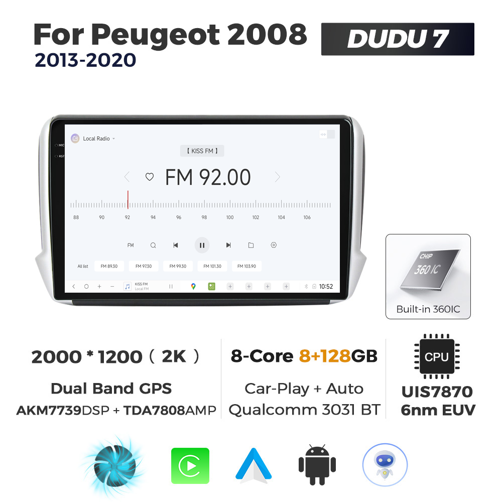 Navigatie Dedicata Peugeot 2008 2013-2020 DUDU7 9" 8GB RAM, 128GB ROM, Octacore, Ecran 2K, CarPlay&AndroidAuto, Android - imagine 3