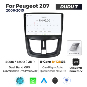 Navigatie Dedicata Peugeot 207 2006-2015 DUDU7 9" 8GB RAM, 128GB ROM, Octacore, Ecran 2K, CarPlay&AndroidAuto, Android - imagine 3