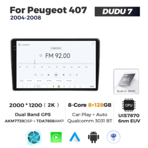 Navigatie Dedicata Peugeot 408 2001-2008 DUDU7 9" 8GB RAM, 128GB ROM, Octacore, Ecran 2K, CarPlay&AndroidAuto, Android - imagine 3