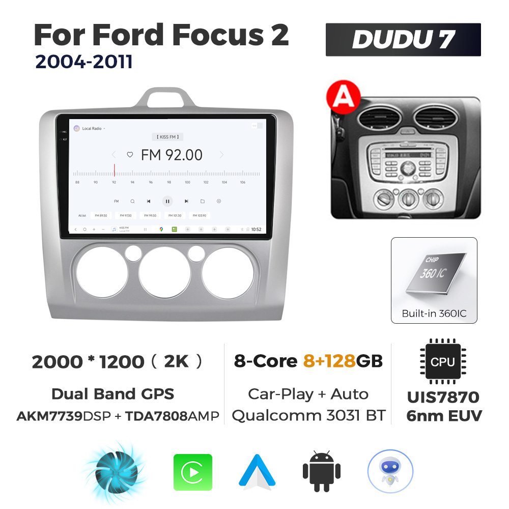 Navigatie Dedicata Ford Focus 2 2004-2011 AC DUDU7 9" 8GB RAM, 128GB ROM, Octacore, Ecran 2K, CarPlay&AndroidAuto, Android - imagine 3