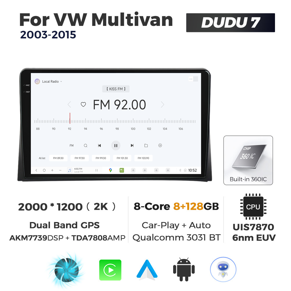 Navigatie Dedicata Volkswagen Multivan 2003-2015 DUDU7 9" 8GB RAM, 128GB ROM, Octacore, Ecran 2K, CarPlay&AndroidAuto, Android - imagine 3