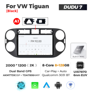 Navigatie Dedicata Volkswagen Tiguan 2007-2016 Negru DUDU7 9" 8GB RAM, 128GB ROM, Octacore, Ecran 2K, CarPlay&AndroidAuto, Android - imagine 3