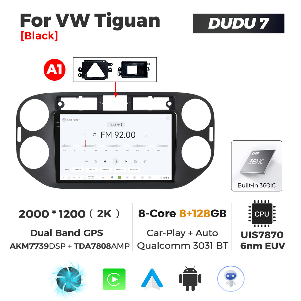Navigatie Dedicata Volkswagen Tiguan 2007-2016 Negru DUDU7 9" 8GB RAM, 128GB ROM, Octacore, Ecran 2K, CarPlay&AndroidAuto, Android - imagine 3