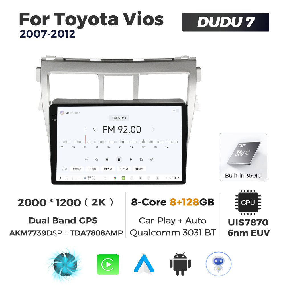 Navigatie Dedicata Toyota Vios 2007-2012 DUDU7 9" 8GB RAM, 128GB ROM, Octacore, Ecran 2K, CarPlay&AndroidAuto, Android - imagine 3